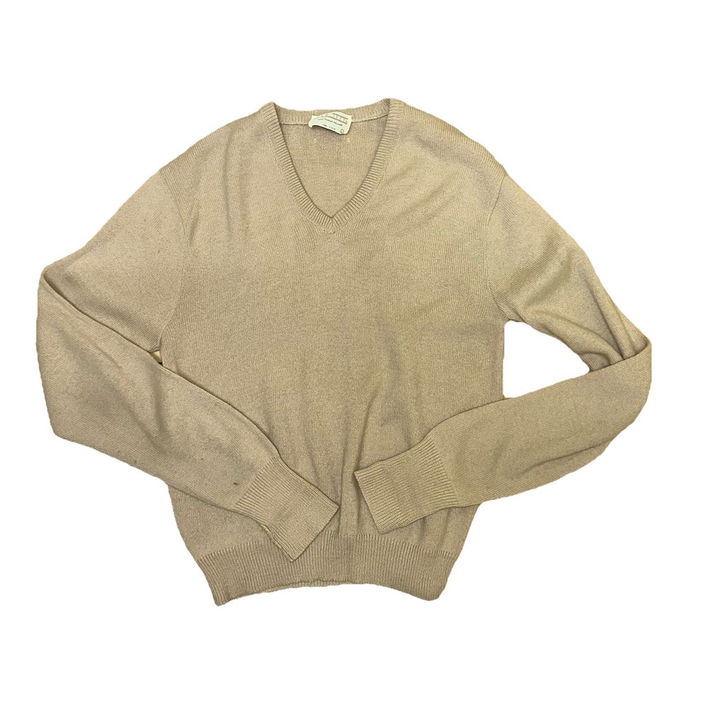 Vintage Lord Jeff Sweater Mens Large Cream V Neck Jefflon DuPont‎ Orlon Made USA